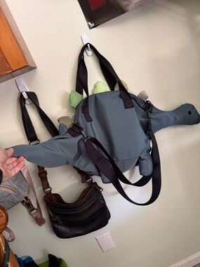 Cat & Jack Dino Duffel Bag in Slate Blue with Light Green Spikes